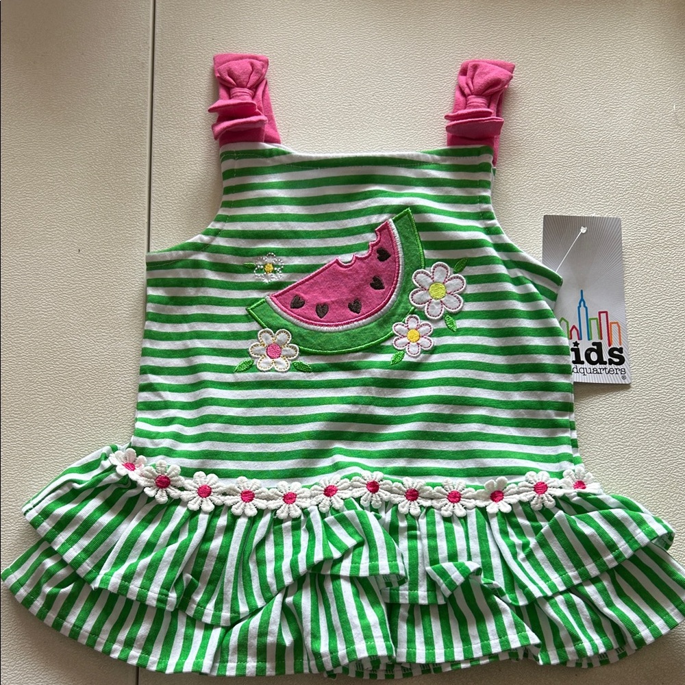 Kids Headquarters Green and Pink Striped Tank Top with Watermelon Patch
